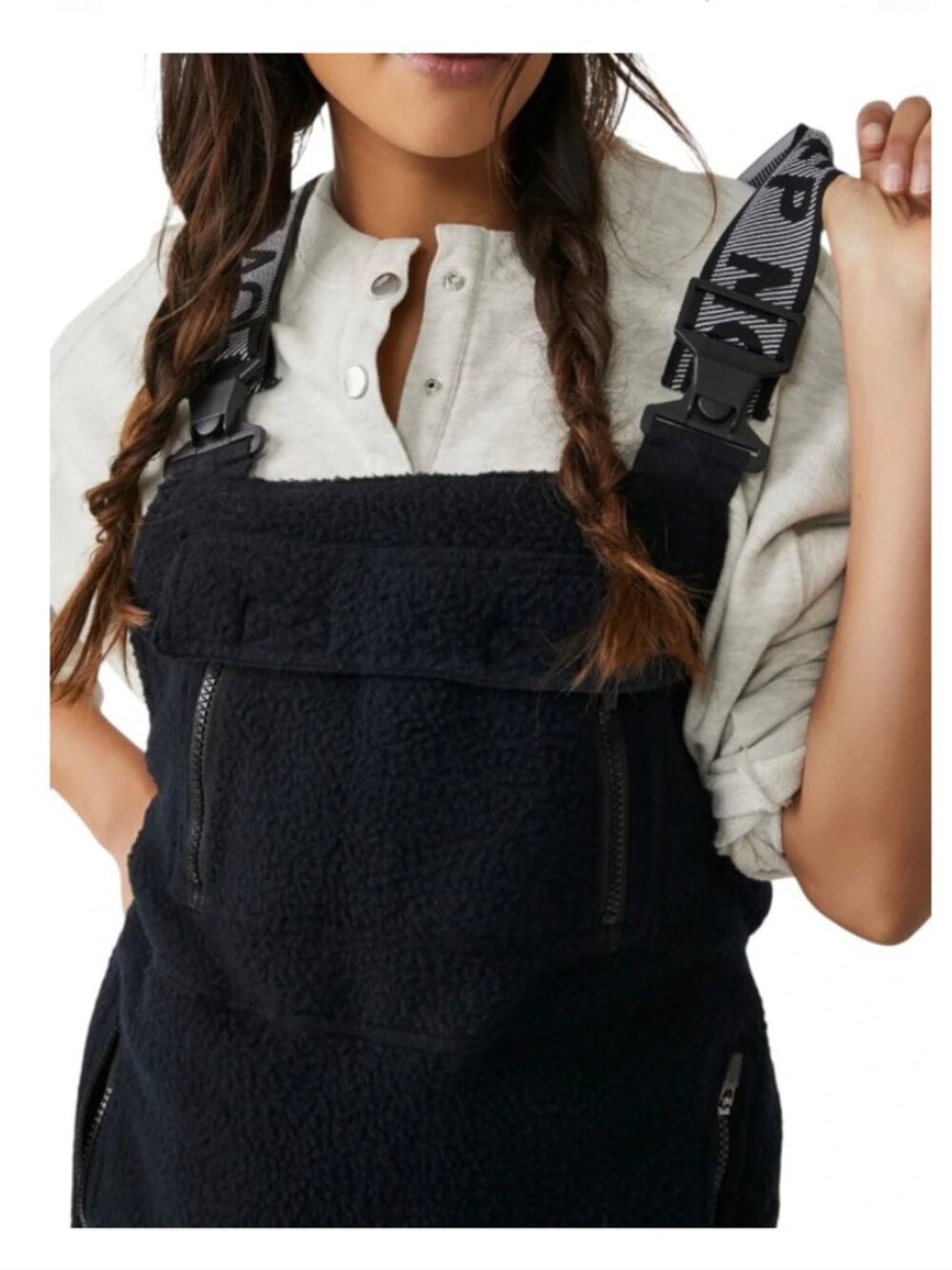 FP Movement by Free People Hit The Slopes Fleece Salopette Overalls (Medium) - Picture 2 of 12